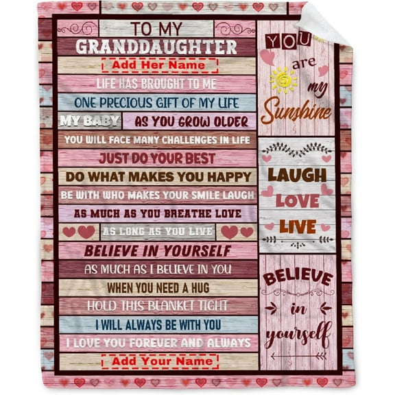 LHSHID Personlized Granddaughter Blanket from Grandma Grandpa Custom Girl Name Super Soft Flannel Throws Blankets Birthday Gift Elephant Decor for Sofa Bed