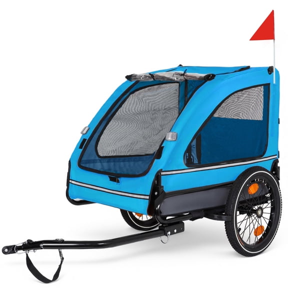 LHSHID Pet Bike Trailer Dog Cart for Bicycle,Suitable for Small and Medium Pets,Easy Folding Cart Frame,Quick Release Wheel,Non-Slip Floor,Internal Leash,blue+Grey