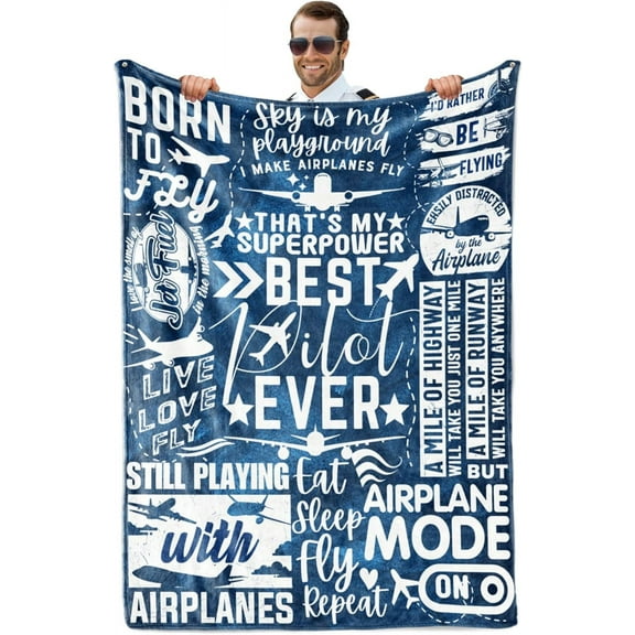LHSHID Pilot Gifts for Men Male Him Aviation Airplane Gifts Aviator Flannel Throw Blanket Inspirational Encouragement Gifts for Best Pilot Ever 30x40in