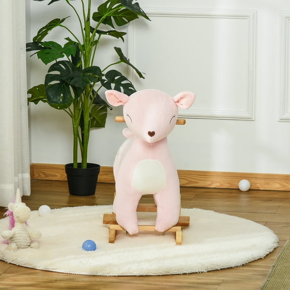 LHSHID Deer-Shaped Plush Rocking Ride-On Toy with Realistic Sound Effects for Toddlers Ages 36-72 Months, Pink