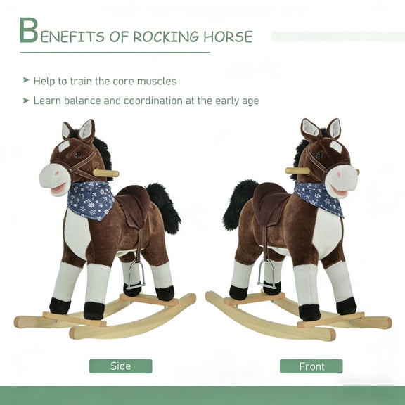 LHSHID Rocking Horse with Realistic Sounds, Plush Ride-On Toy for Kids, Multicolor Finish