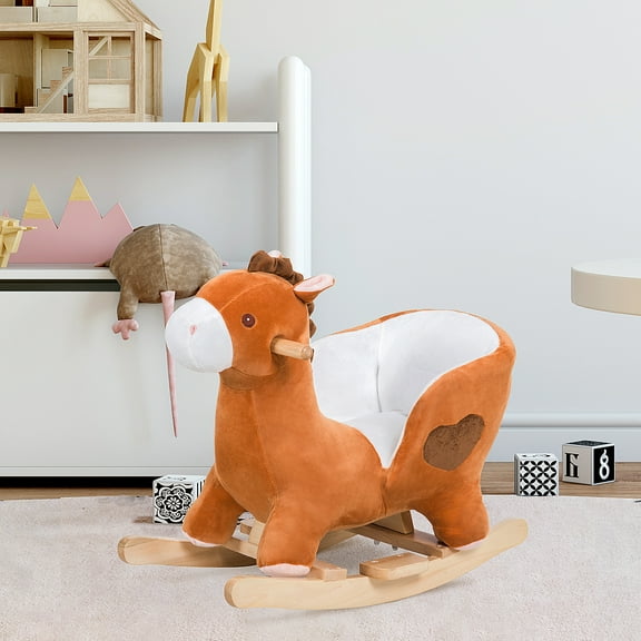 LHSHID Plush Rocking Horse Toy with Songs, Sturdy Wooden Animal Rocker