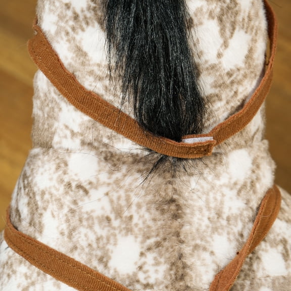 LHSHID Plush Horse with Neighing Sounds, Saddle, Stirrups, and Sturdy Wheels, Brown