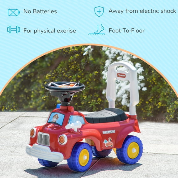LHSHID Foot-to-Floor Fire Truck bicycle with Music, Horn, and Under-Seat Storage, Red
