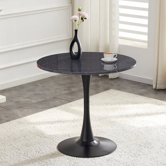 LHSHID Round Dining Table,31.5"Circle Tulip Table with Thickened Tabletop Metal Pedestal,Mid Century Modern Bistro Table for Kitchen,Small Places,Living Room,Cafe (Faux Marble)