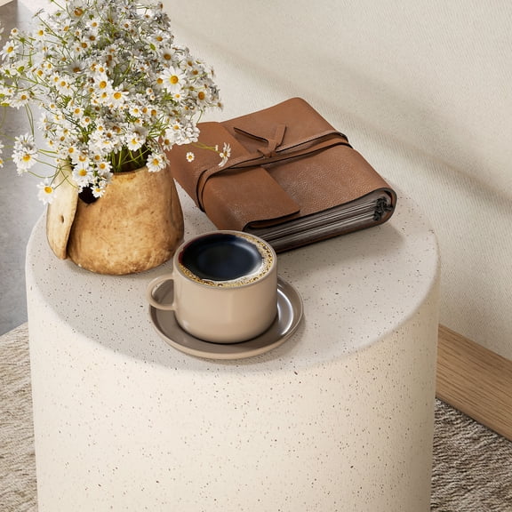 LHKJ Round Side Table with Terrazzo Finish, Cream White