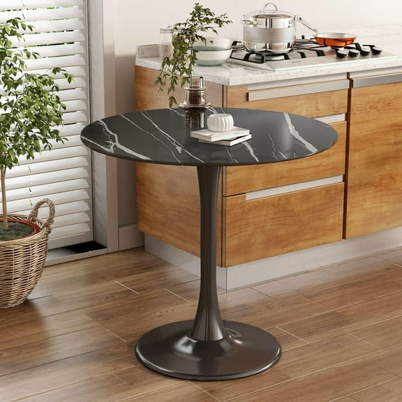 LHSHID Round Table,Modern Dining Table,Dining Table,MDF Top and Steel Base Tulip Round Kitchen Table,Kitchen Table,Mid Century Coffee Table for Living Room 24 Inch,Oval Dining Table(Black Marble)
