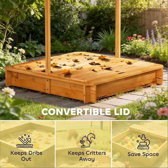 LHSHID Kid-Safe Outdoor Interactive Play Natural Wooden Sand Box, Smooth Light Wood Finish