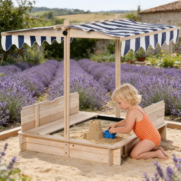 LHSHID Outdoor Toddler Interactive Sand Activity Play Station Sandbox, Natural Light Wood Finish