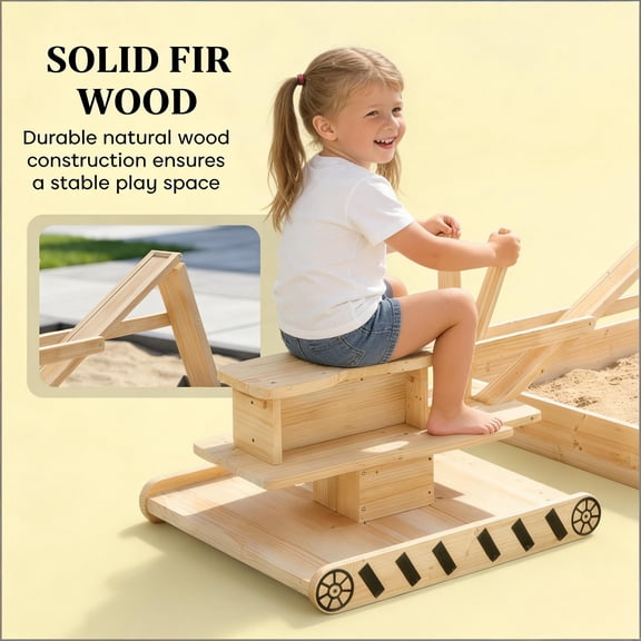 LHSHID Wooden Sandbox with Digger, Outdoor Play Sandpit for Kids, Natural Wood Finish