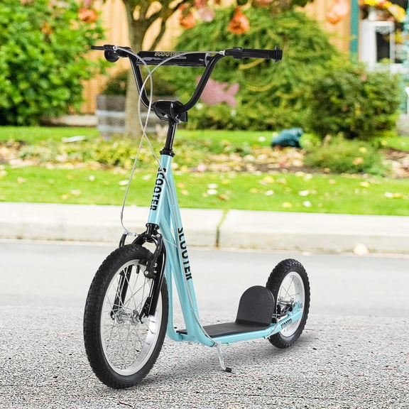 LHSHID Adjustable-Height Kick Scooter with 16" Front & 12" Rear Inflatable Wheels, Dual Brakes, and Smooth-Glide Ride for Ages 5 and Up, Blue