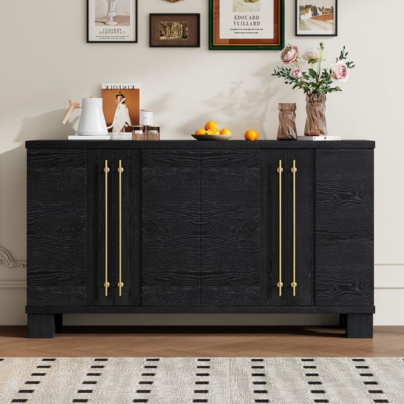LHKJ Sideboard Buffet Cabinet with Adjustable Shelves and Gold Handles, Black