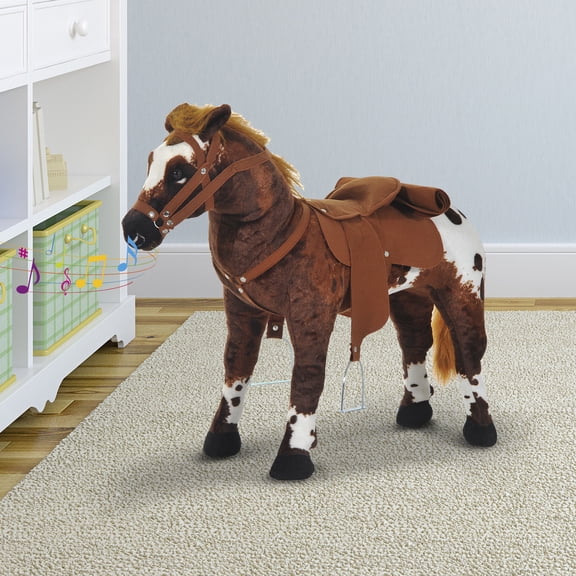 LHSHID Stuffed Horse Toy with Neighing and Galloping Sound Effects, Soft Padding, and Plush Feel for Ages 3-5, Brown