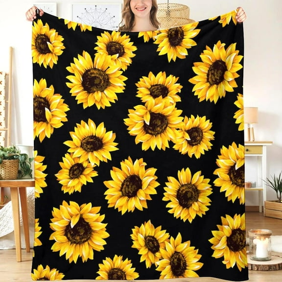 LHSHID Sunflower Floral Fleece Flannel Throw Blanket Sunflower Gifts for Women Lightweight Plush for Couch Bed Sofa Car Living Room 60"x80"