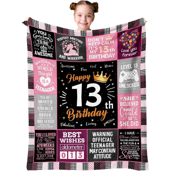 LHSHID Sweet 13th Birthday Gifts for Girls 13th Gift Blanket for Girls Teenage Girl Gifts for 13 Year Old Girl 13th Birthday Decorations Blanket 30"x40"