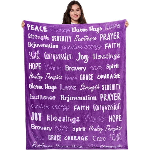 LHSHID Sympathy Warm Hug Blanket Compassion Throw Blanket Gift with Inspirational Words & Prayer Soft Purple Healing Get Well Gift Blanket Love Comfort for Women Mom Friend