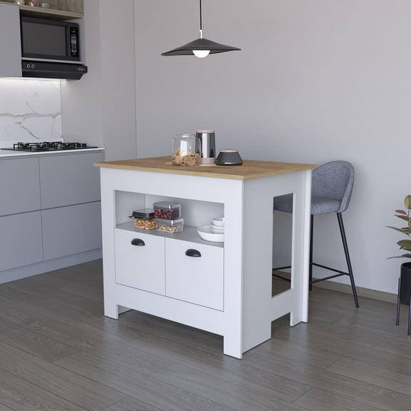 LHSHID Theba Kitchen Island,whit 2 doors,3 shelves