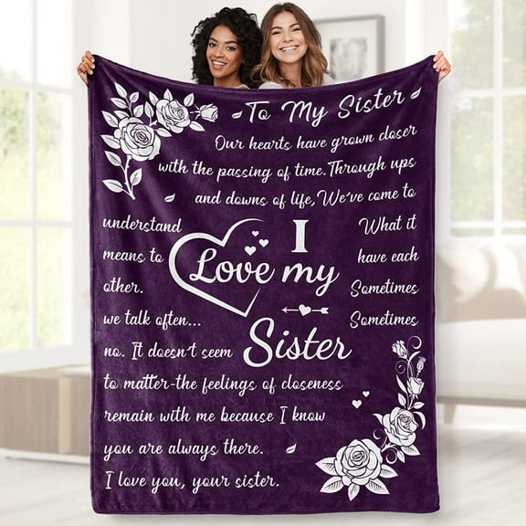 LHSHID Throw Blanket Sister Gifts Fleece Blanket Sisters Gifts from Sister Sister Blanket Birthday Gifts for Sister Gifts for Women Purple Flannel Lightweight Soft Blanket 50x60in