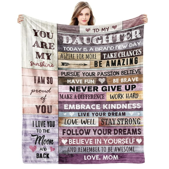 LHSHID To My Daughter Blanket Gift for Daughter Blanket from Mom Birthday Gift I Love You Letter to Her Custom Quote Fleece Blanket 30x40in