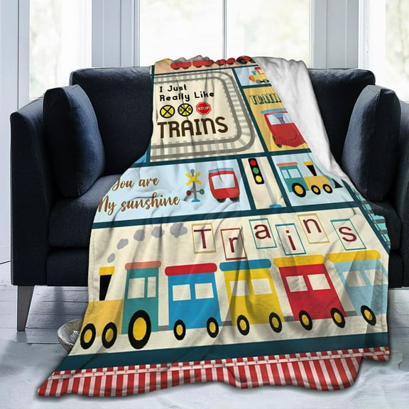 LHSHID Train Blanket Custom Name Train Gifts for Men Boys Just A Boy Who Loves Trains Soft Lightweight Throw Blankets for Couch Bed Sofa Personalized 50x60inch
