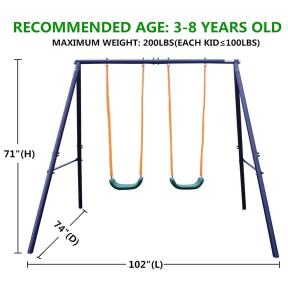LHSHID 2-Station Kids Swing Set for Backyard, Outdoor Playset with Heavy-Duty Frame & Safe Swing Seats, for Ages 3+
