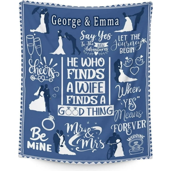 LHSHID Wedding Throw Blanket Soft Fuzzy Warm Marriage Prayer Blankets for Bride Groom Black Modern Throws Gifts for Newlywed Couples 50x60in