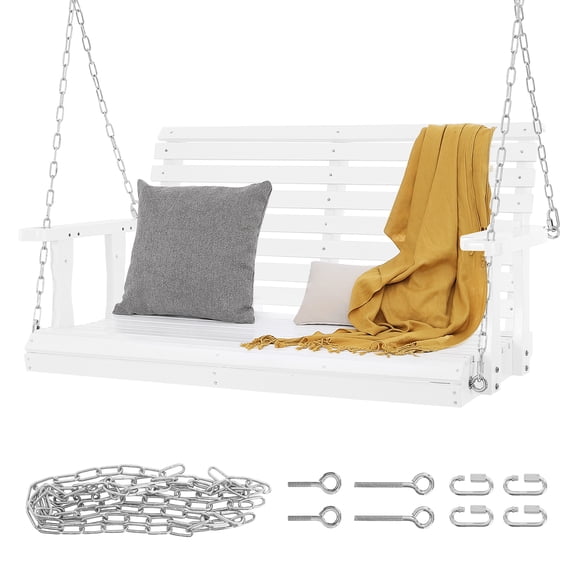 LHSHID Wooden Porch Swing 4 ft,Patio bench swing for Courtyard Garden,Upgraded 880 lbs Strong Load Capacity,Heavy Duty Swing Chair Bench with Hanging Chains for Outdoors,White