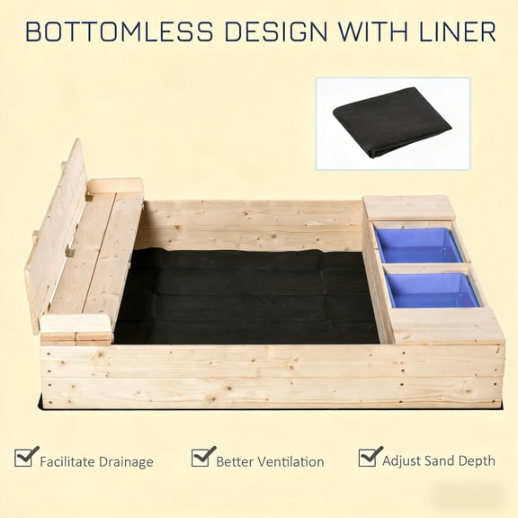 LHSHID Kid-Safe Smooth Finished Outdoor Interactive Play Wooden Sandbox, Natural Light Cedar Tone
