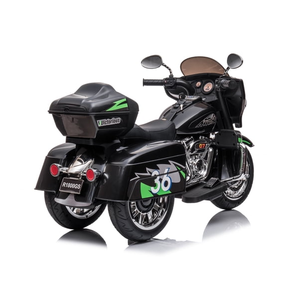 LHSHID 12V Two-Seater Motorcycle with Key Start, 3-Wheel Design, Headlight, Storage Box, and Dual Motors, Blue
