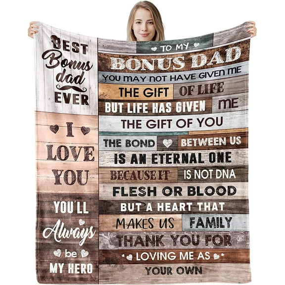 LHSHID to My Bonus Dad Gift Throw Blanket Gifts from Daughter Son Christmas Birthday Gifts for The Best Bonus Dad Ever 30"x40"