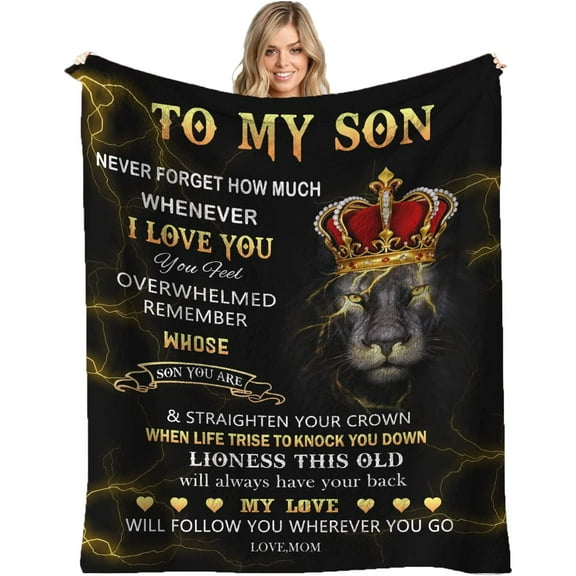 LHSHID to My Son Blanket from Mom with Strength Courage Words Super Soft Flannel Lion Blankets Fits Couch Sofa for Birthday 30"x40"