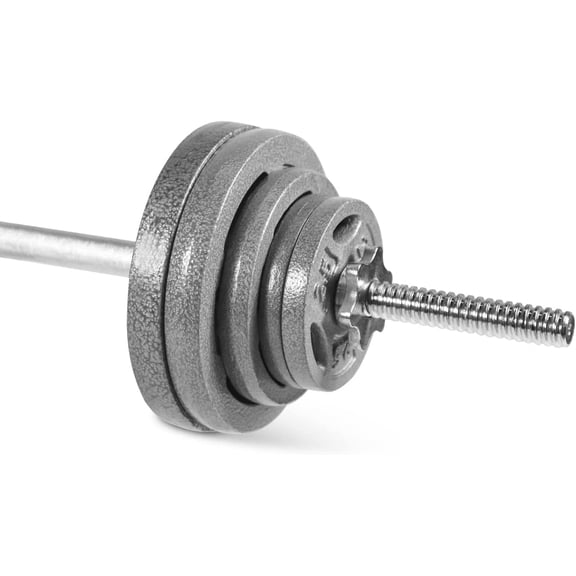 LHTERAdjustable Dumbbells Barbell Weight Set with 1-Inch Threaded Chrome Knurled EZ Curl or Straight Bar Handle, Strength Training for Home Gym Weight Lifting, Gray Grip Plate Sets