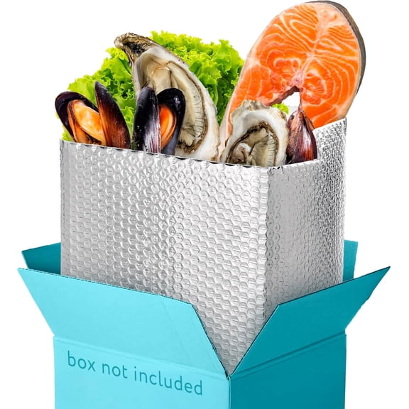 LHTERFoil Insulated Box Liners, 8 x 8 x 8 Inches. 50 Pack Thermal Box Liners for Frozen Food. Leakproof Insulated Shipping Bags for Food. Self-Seal Thermal Insulation Bag with Gusseted Bottom