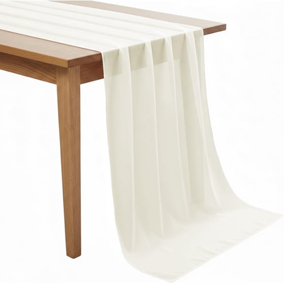 LHTERPack of 15 | Ivory | 10ft Chiffon Table Runner 29x170 Inches Long Romantic Rustic Sheer Gauze Runner for Wedding Bridal Shower Birthday Banquets Engagement Spring Easter Boho Decorationss