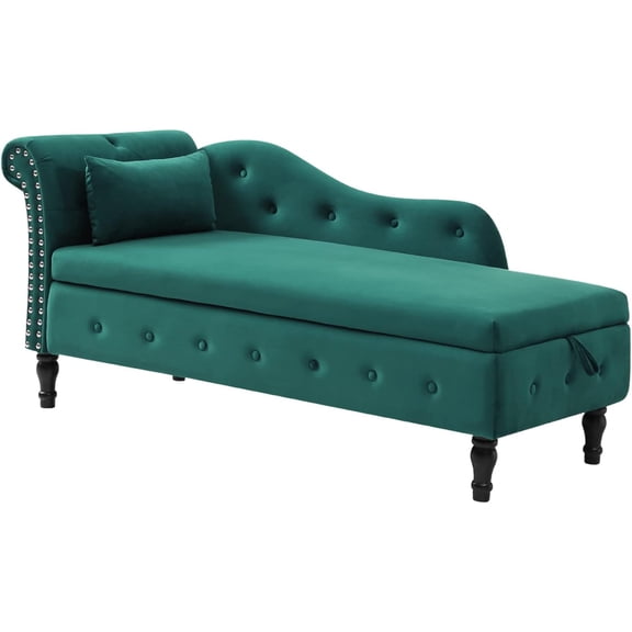 LHTERVelvet Storage Benches End of Bed 60" Rolled Arm Bedroom Storage Ottoman Bench Chaise Lounge Sofa for Living Room Elegant Entryway Window Bench with Nailhead Trim and Button Tufting (Green)