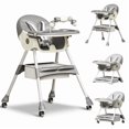 thumbnail image 1 of LHUAI, Foldable Baby High Chair, 4 in 1 Convertible High Chairs, With 5-Point Safety Harness, Adjustable Dining Tray & Backrest & Height, Easy To Clean Surface, For Babies And Toddlers, Grey, 1 of 8