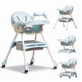 thumbnail image 1 of LHUAI, Foldable Baby High Chair, 4 in 1 Convertible High Chairs, With 5-Point Safety Harness, Adjustable Dining Tray & Backrest & Height, Easy To Clean Surface, For Babies And Toddlers, Light Blue, 1 of 8