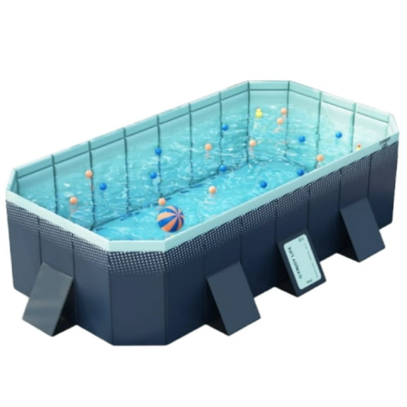 LHUAI Foldable Non-Inflatable Family Outdoor Swimming Pool, Rectangular Above Ground Pools For Backyard, Navy Blue, 113" x 66" x 20"