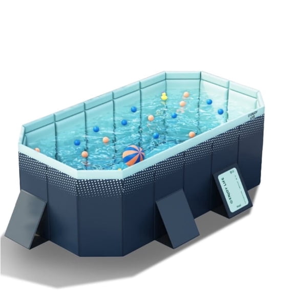 LHUAI Foldable Non-Inflatable Family Outdoor Swimming Pool, Rectangular Above Ground Pools For Backyard, Navy Blue, 89" x 54" x 20"