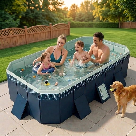 LHUAI Foldable Non-Inflatable Family Outdoor Swimming Pool, Rectangular Above Ground Pools For Backyard