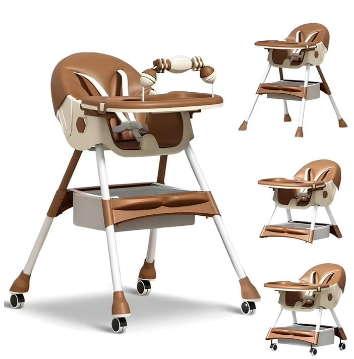 LHUAI Folding High Chair for Babies, Multi-Use Adjustable Baby High Chairs with 5-Point Safety Harness, Easy Clean and Comfortable Feeding Chair