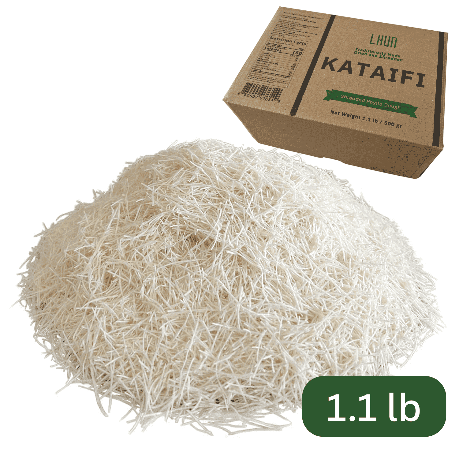 LHUN Dried & Chopped Kataifi 1.1lb | Shredded Fillo Dough | Authentic Turkish Pastry for Knafeh| Premium Kadayif (1.1lb)