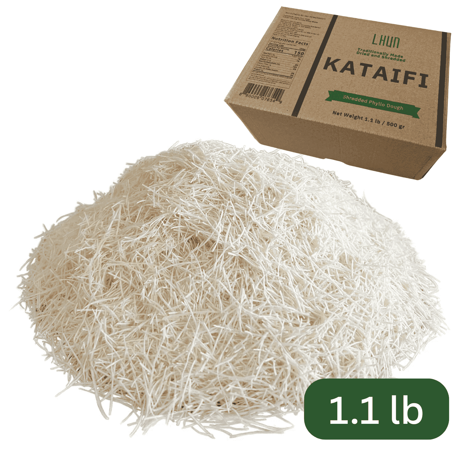 LHUN Dried Chopped Kataifi, Shredded Fillo Dough 1.1lb, Knafeh