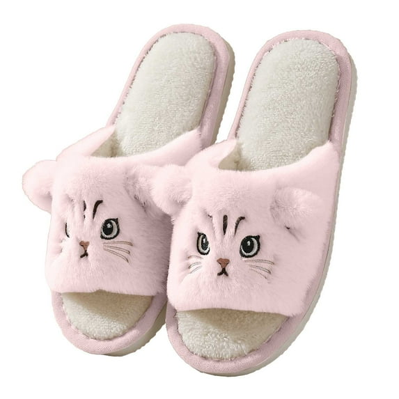 LHUnf Fuzzy Slippers For Women House Indoor Cozy Winter Slippers Indoor Shoes With Adorable Cat Print Design Bedroom Winter Shoes