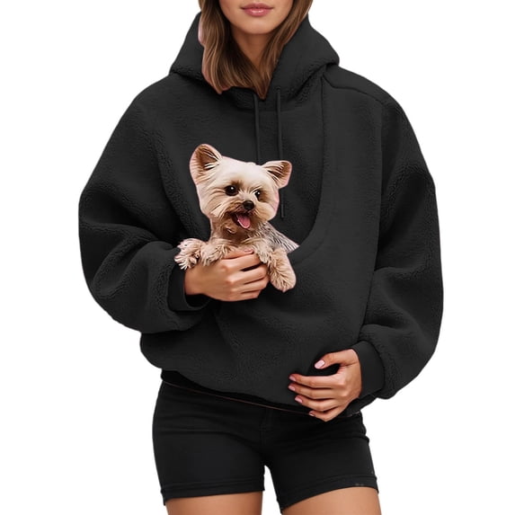 LHVUOA Cat Pouch Hoodies for Women Kitten Puppy Holder Plush Sweatshirts Pet Carrier Pullover Top Kangaroo Hoodies