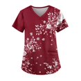 thumbnail image 1 of LHVUOA Floral Scrubs for Women Floral Print Scrub Tops Plus Size Stretch V Neck T Shirts Comfy Working Uniforms with Pockets, 1 of 3