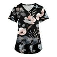 thumbnail image 1 of LHVUOA Floral Scrubs for Women Floral Print Scrub Tops Plus Size Stretch V Neck T Shirts Comfy Working Uniforms with Pockets, 1 of 3