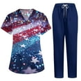 thumbnail image 1 of LHVUOA Fourth of July Scrubs Medical Uniform Women Scrubs Set Stars Stripes Print Scrubs Top and Pants, 1 of 7