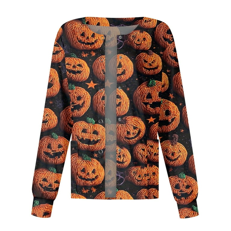 LHVUOA Halloween Women Scrub Jacket Long Sleeve Plus Size Cute