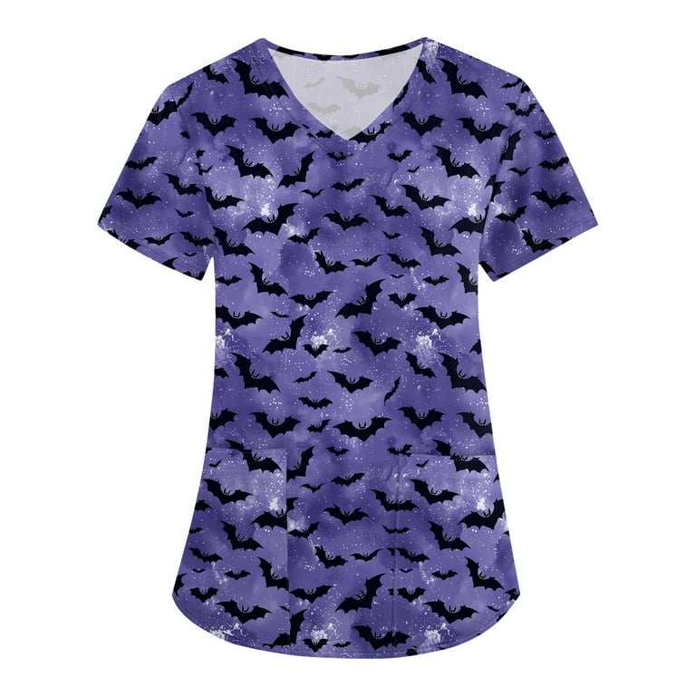 nursing scrubs cute scrub tops LHVUOA Halloween Women's Scrub Tops Nursing Scrubs Work Uniform V